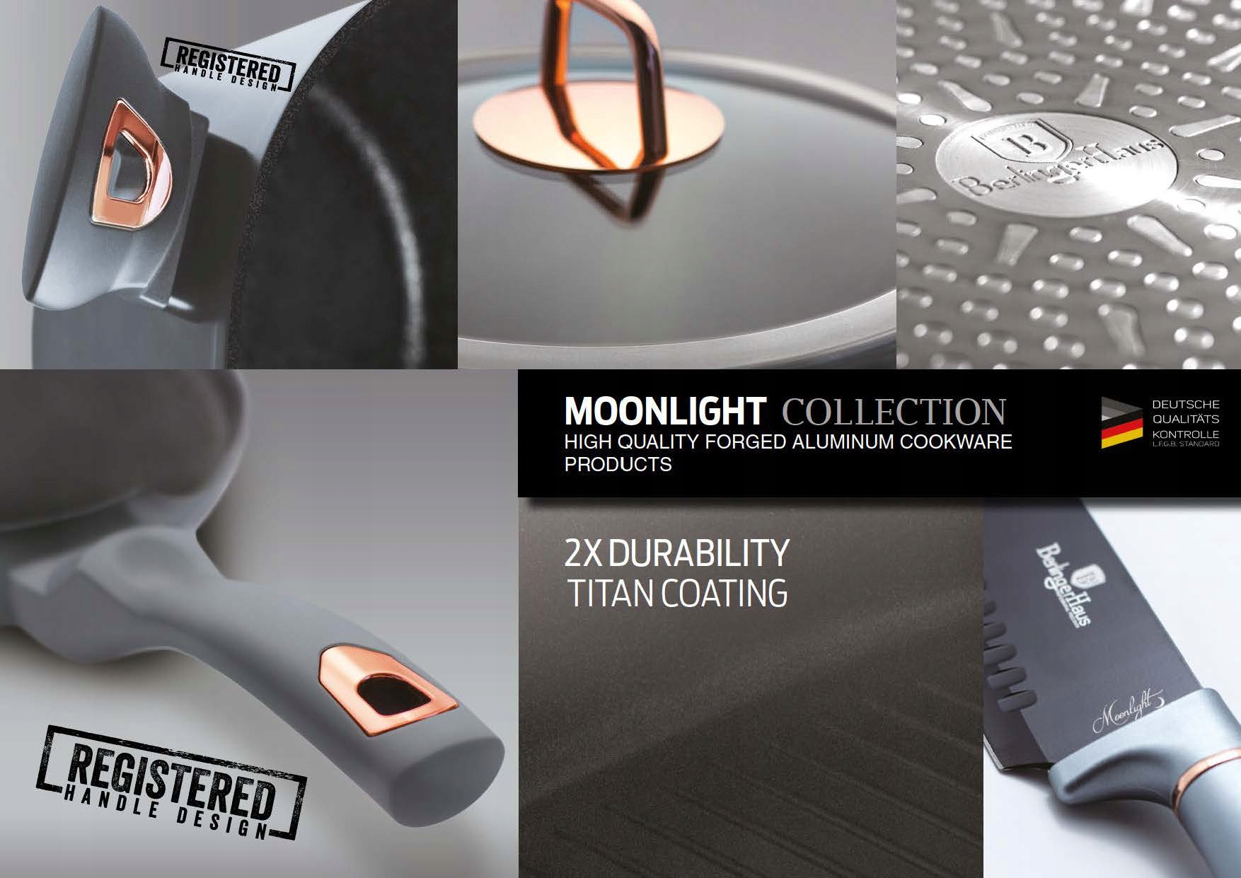 Garnki tytanowe 15 ele. BERLINGER HAUS Metallic Moonlight BH-6022 Linia Metallic Moonlight