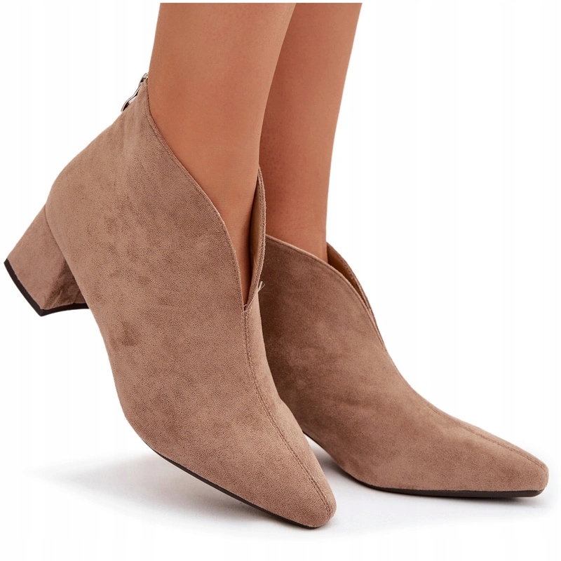 Dámské Kotníkové Boty Eko Semišový Podpatek Kostka Zip Na Zadní Straně Prošívání Béžová 39