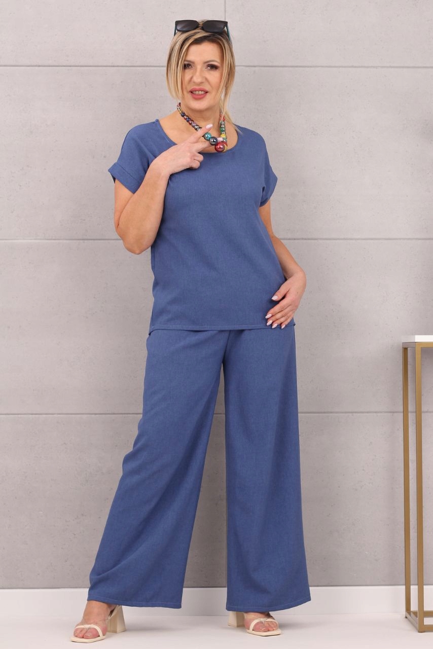 POLSKI Komplet lniany spodnie bluzka MODNY Rozmiar M