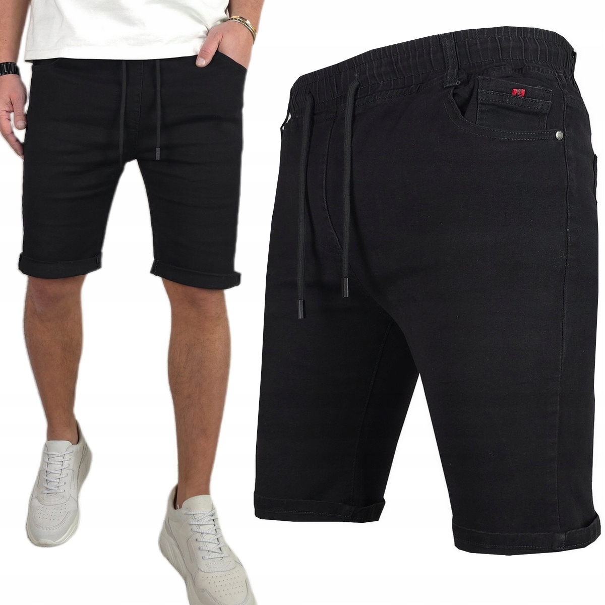 Spodenki męskie Jeansowe Krótkie spodnie rozciągliwe Pas z Gumką, 502- M