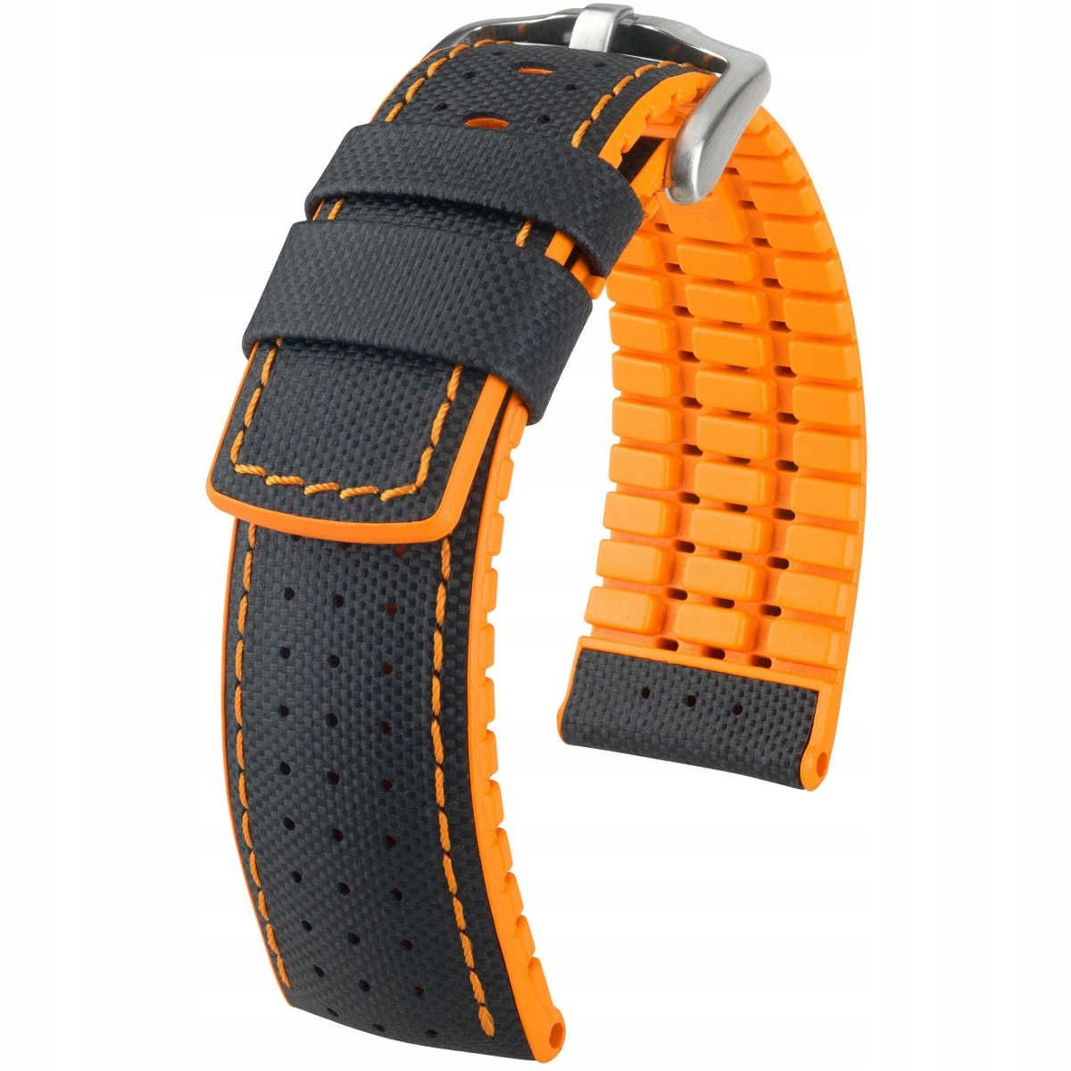 Černo-oranžový kožený opasek 20 mm Hirsch Robby 0917694050-4-20 (L)