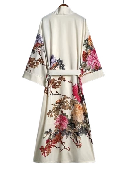 Dlouhý Župan Japonský Styl Orient Kardigan Kimono Župan Ecru L