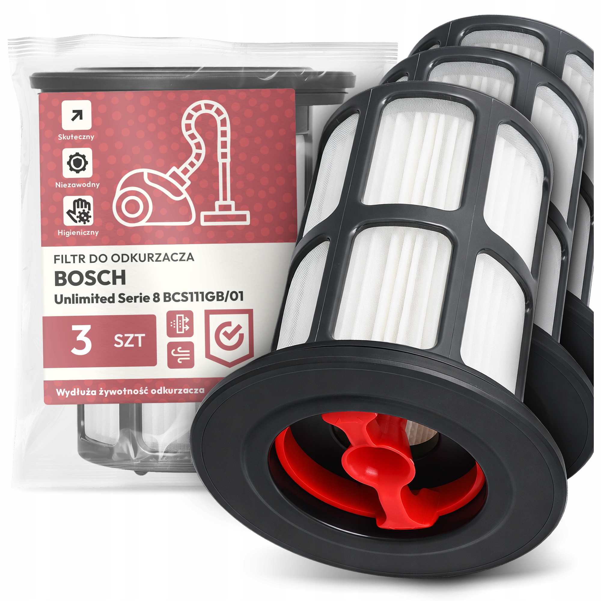 3x Filtr Do Vysavače Bosch Unlimited Serie 8 BCS111GB/01 Hepa Filtry Em-w