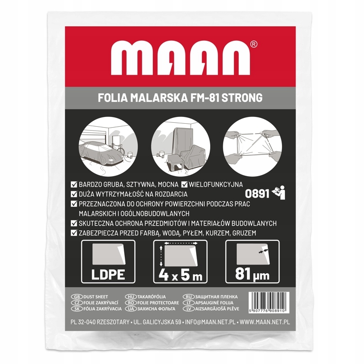 

Folia malarska Gruba Max 5 x 4 m 81 µm Maan