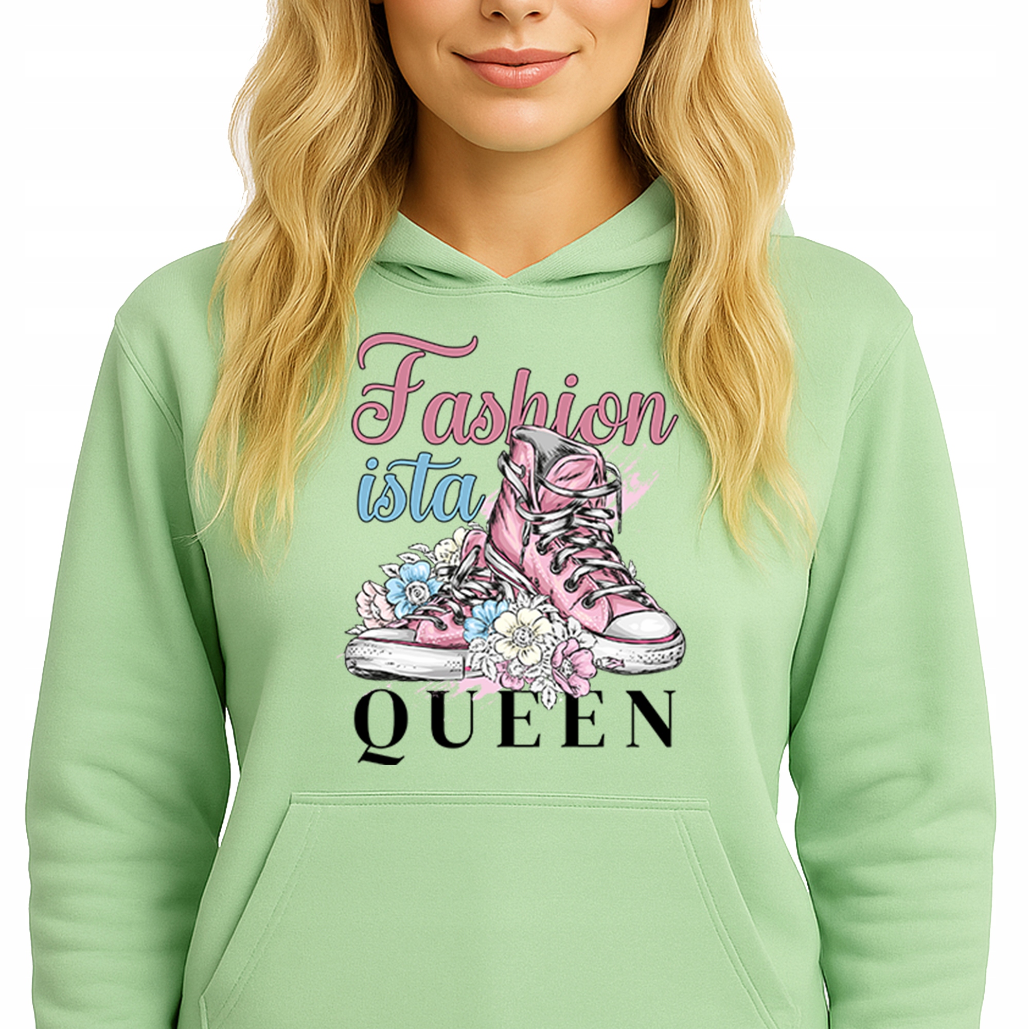 Mikina S Kapucí Zelená bavlněná mikina Fashionista Queen Vel S