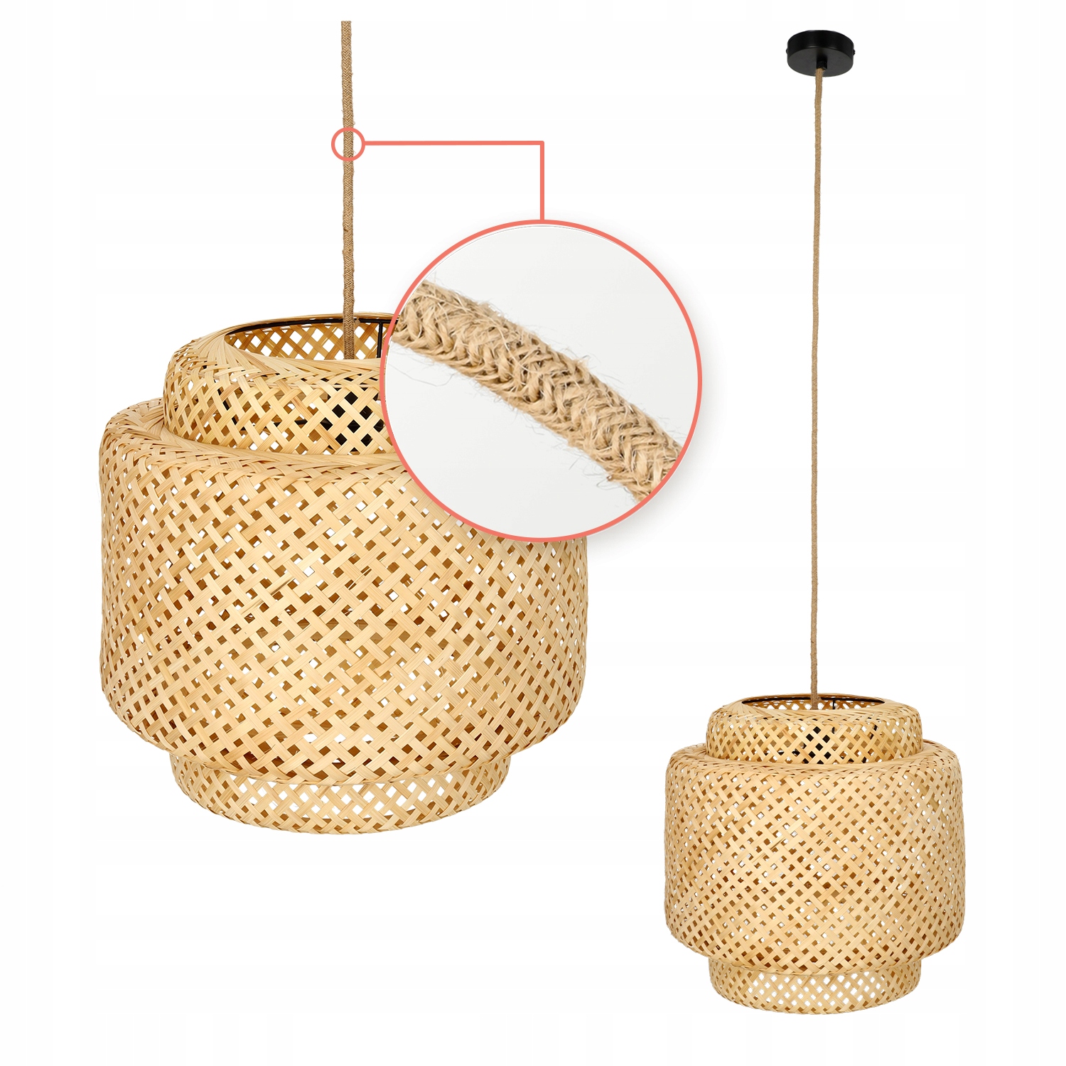 Velká závěsná lampa Boho Pletená bambusová 40 cm Černá Podhledová lampa 1xE27