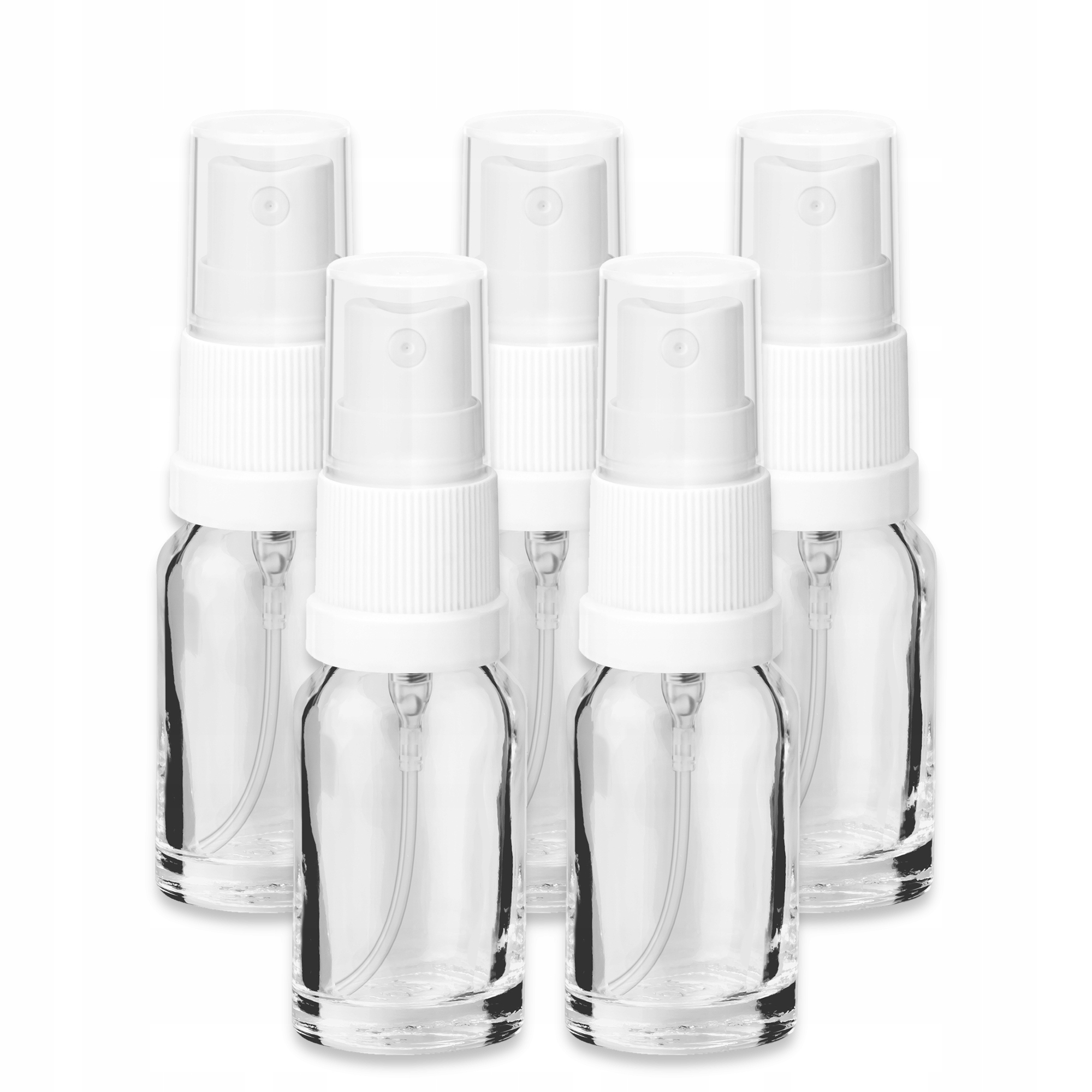 BUTELKA SZKLANA BEZBARWNA Z BIAŁYM ATOMIZEREM 10 ML ZESTAW 5 SZTUK