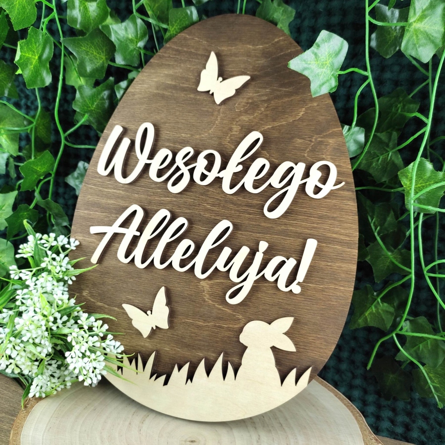 Drewniana tabliczka Wesołego Alleluja jajko do zdjęć sesji Marka inna marka