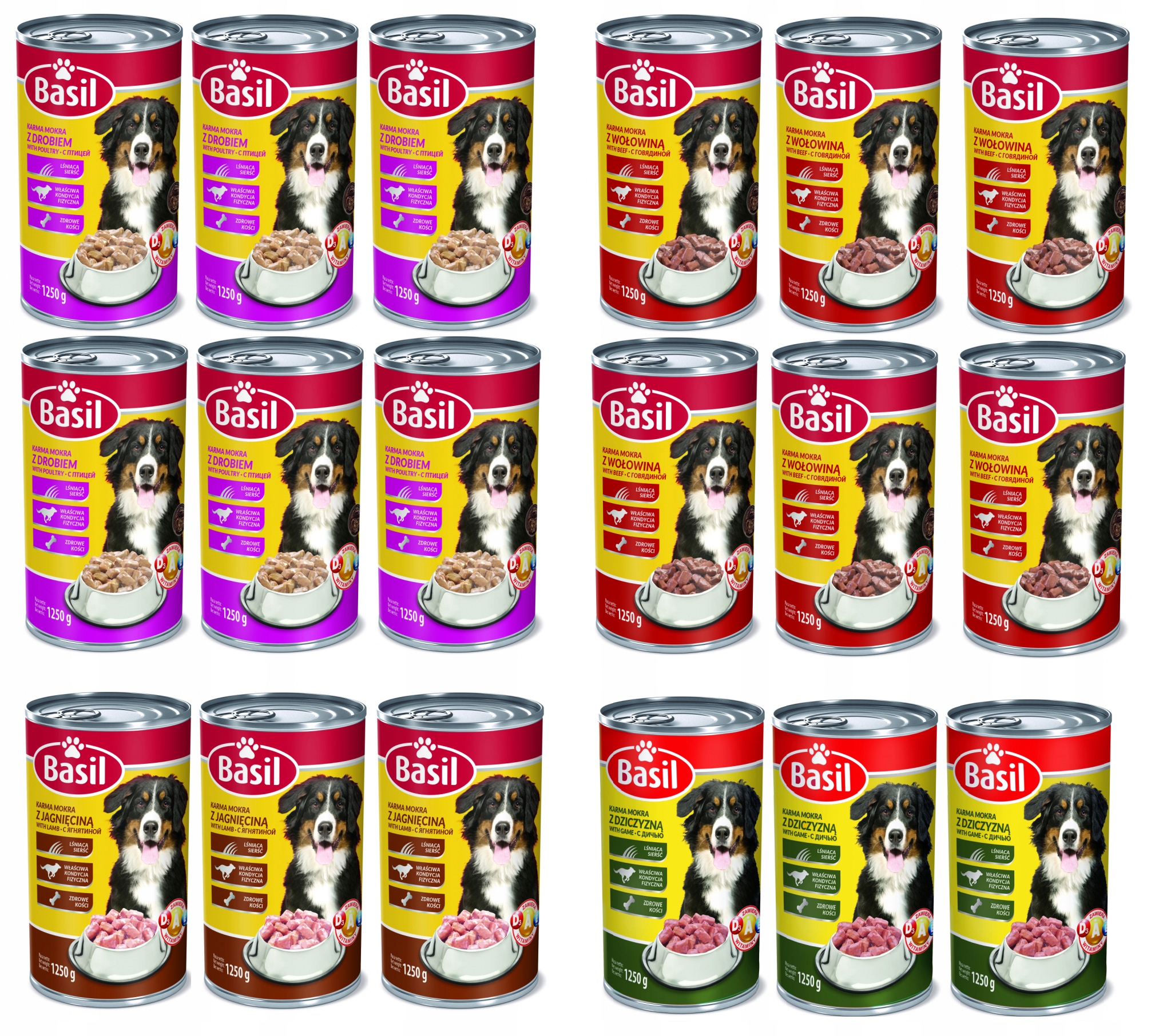 Levně Krmivo mokré Basil 1250 g MIX Chutí pro psa 18ks