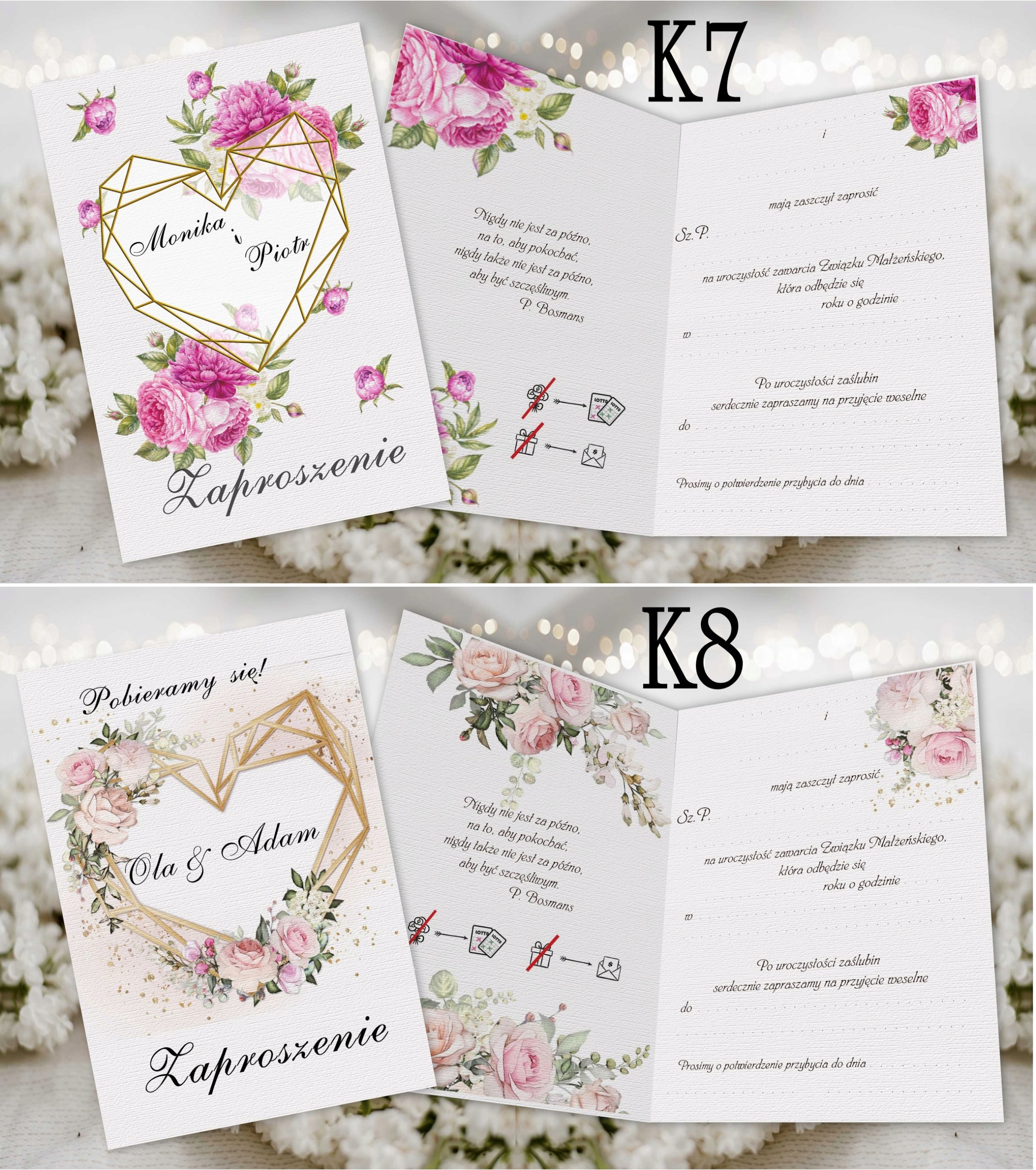 Zaproszenia ślubne na ślub GOTOWE zawiadomienia Szerokość produktu 10.5 cm