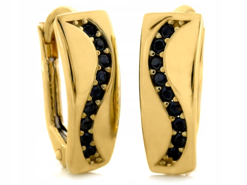 Náušnice zlaté 585 14k anglické plechové vlnky s černými zirkony 1.72g