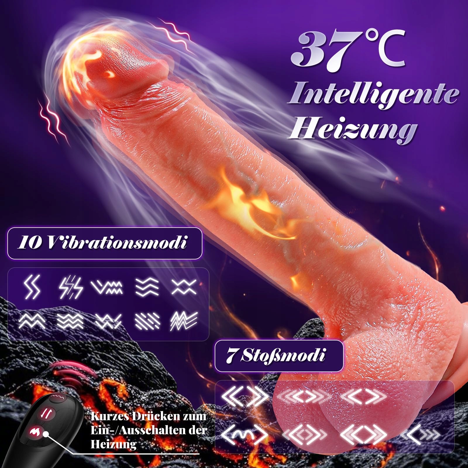 REALISTISCHER Dildo Wibrator Dla Kobiet Z 10 Trybami Wibracji I Grzania — miniatura 3