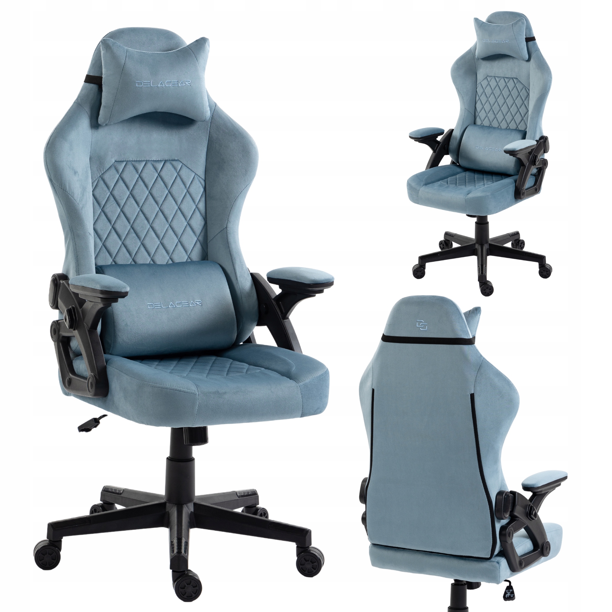 Fotel biurowy ergonomiczny obrotowy Delagear G 404 Niebieski Welurowy