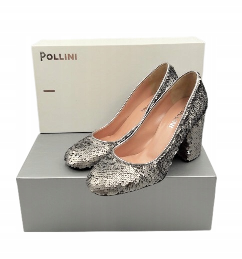 Buty Damskie Pollini Skórzane pantofle cekiny