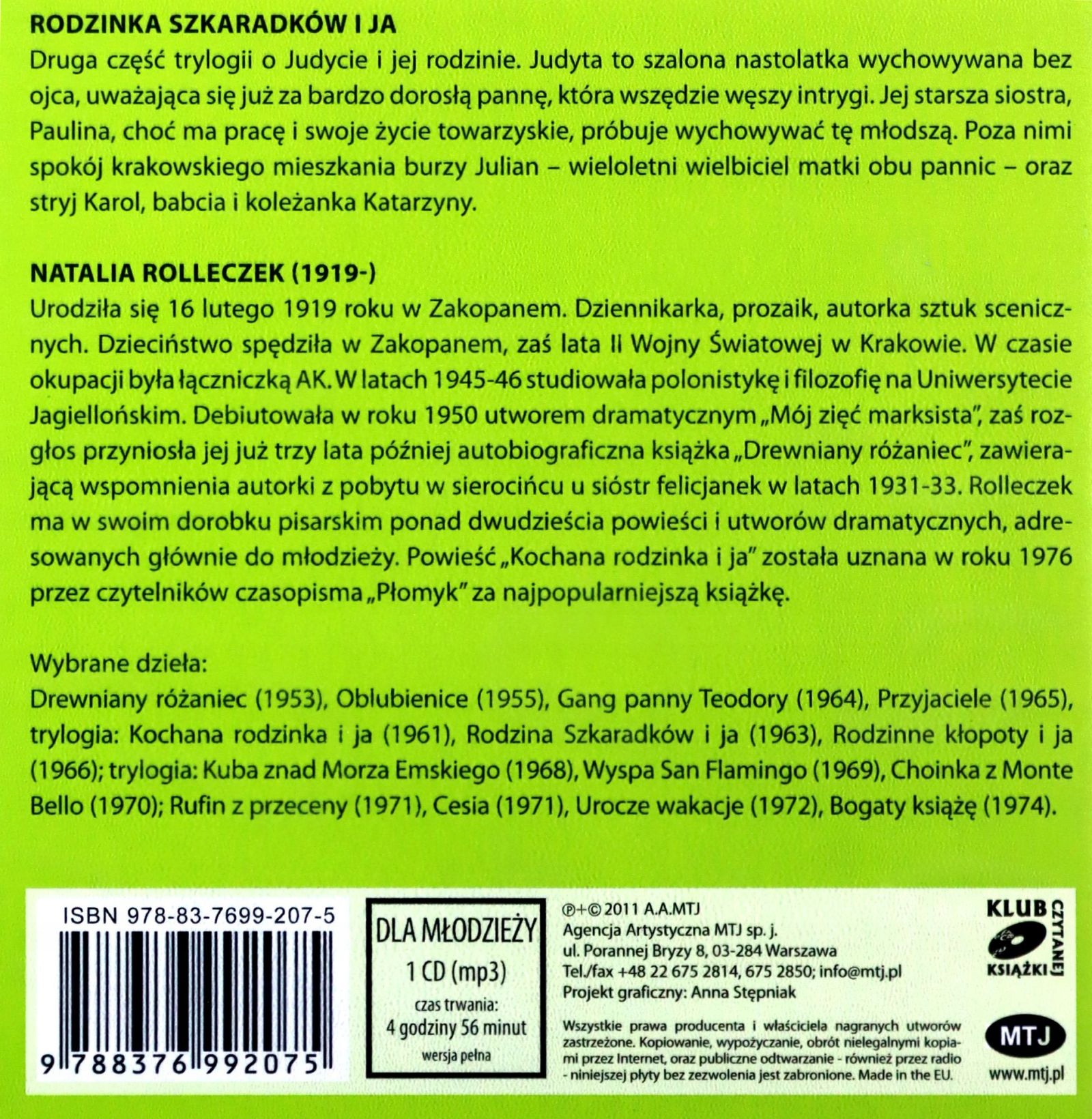 RODZINA SZKARADKÓW I JA - NATALIA ROLLECZEK [AUDIOBOOK] [CD-MP3] Stan opakowania oryginalne
