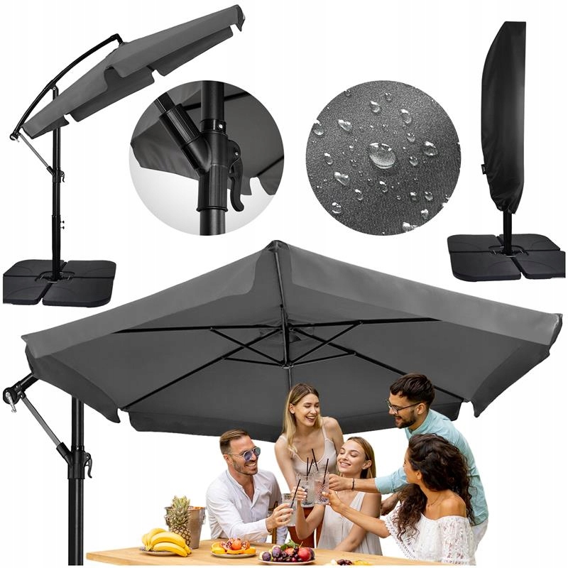 Parasol Ogrodowy Duży Składany Obrotowy 360° Wysięgnikiem 400cm Zestaw Baza