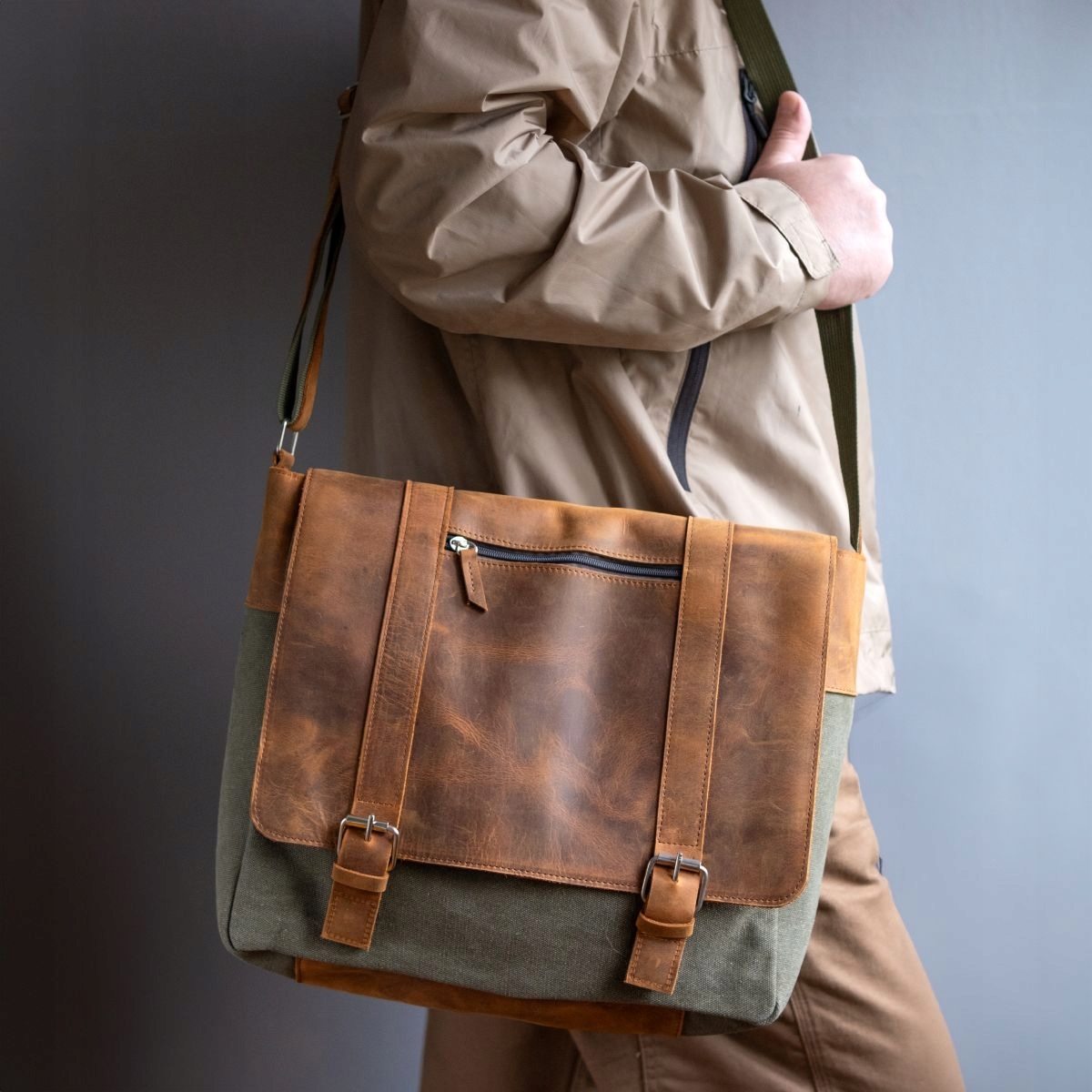 Koniakově zelená pánská kožená vintage taška Belveder BC61KNZ