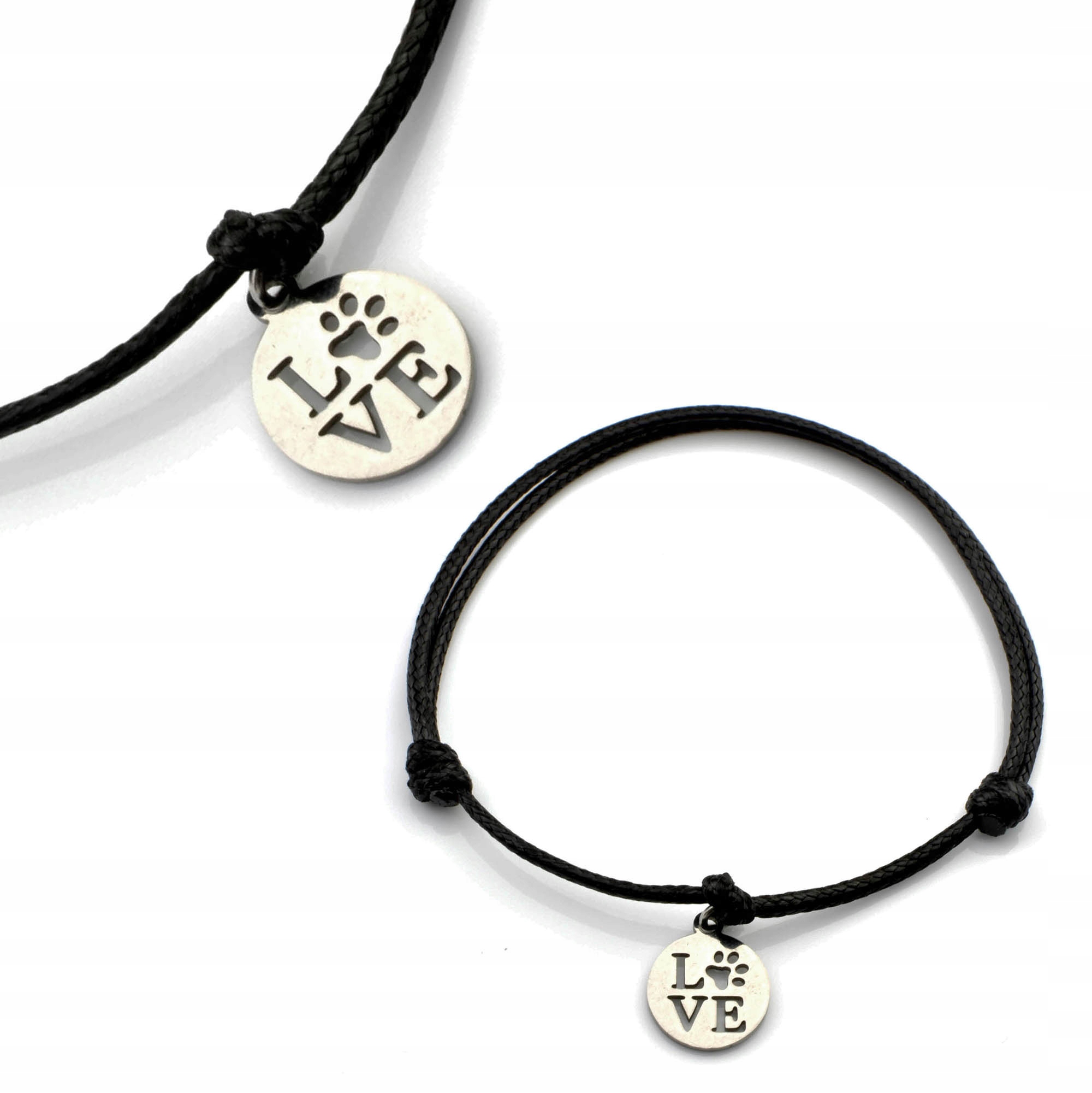 

Bransoletka Łapka Psia Kota Love Sznurkowa Stal