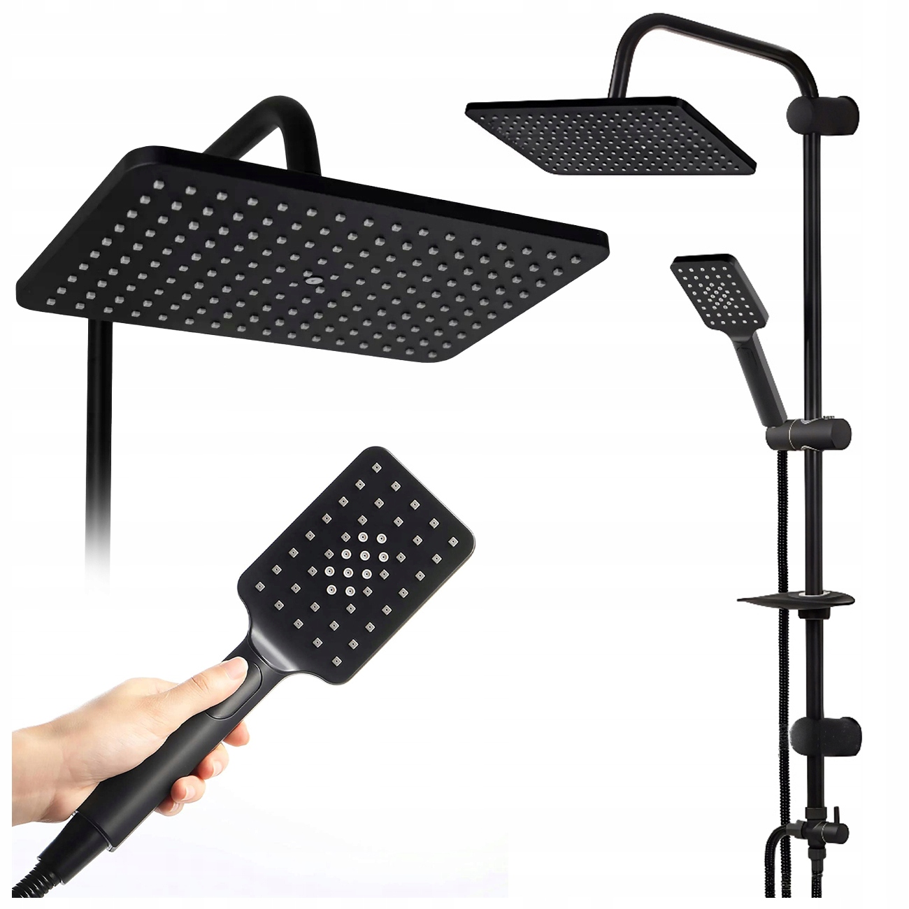 Sprchový set sloupová černá matná s dešťovou sprchou a hlavicí