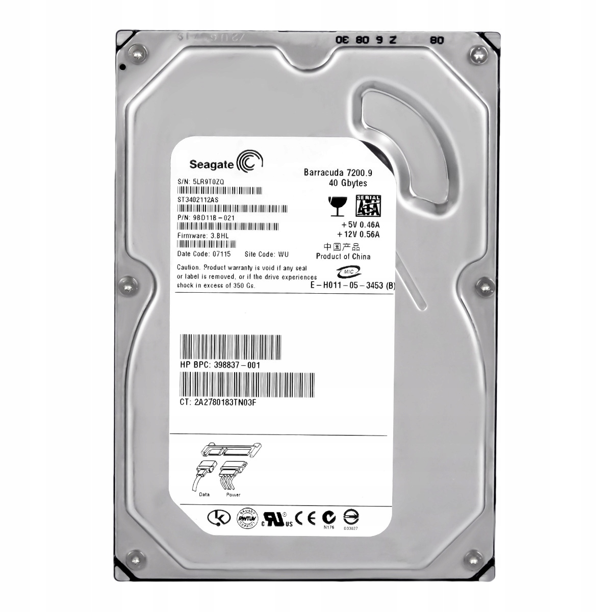 Hp 398837-001 40GB 7.2K 8MB Sata 3.5'' ST3402112AS