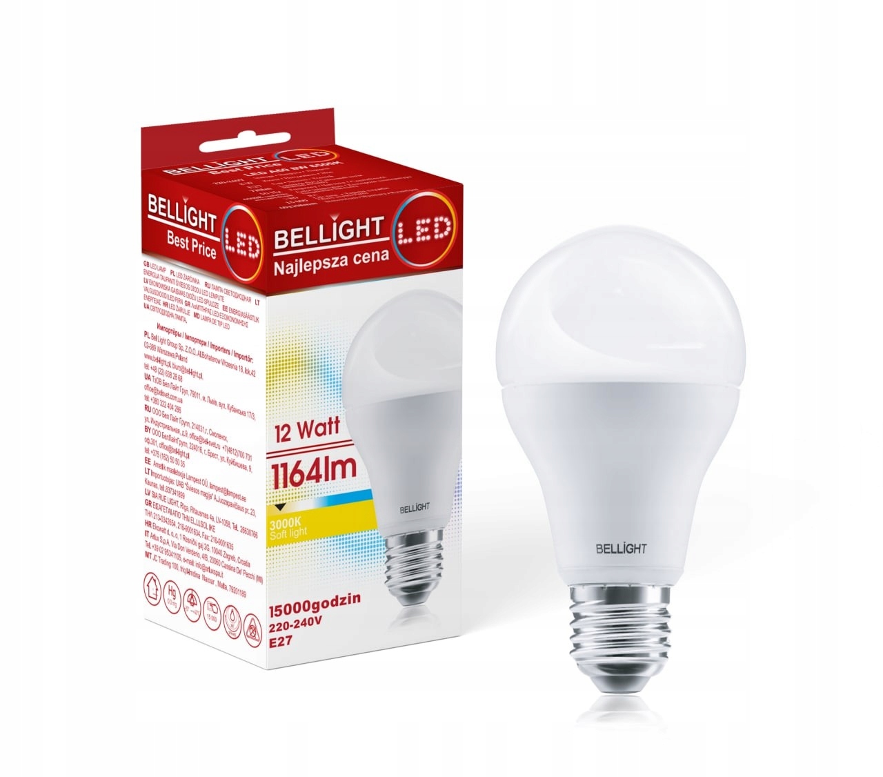 

Żarówka Led A60 12W 3000K E27 Bellight 1164lm Ciep