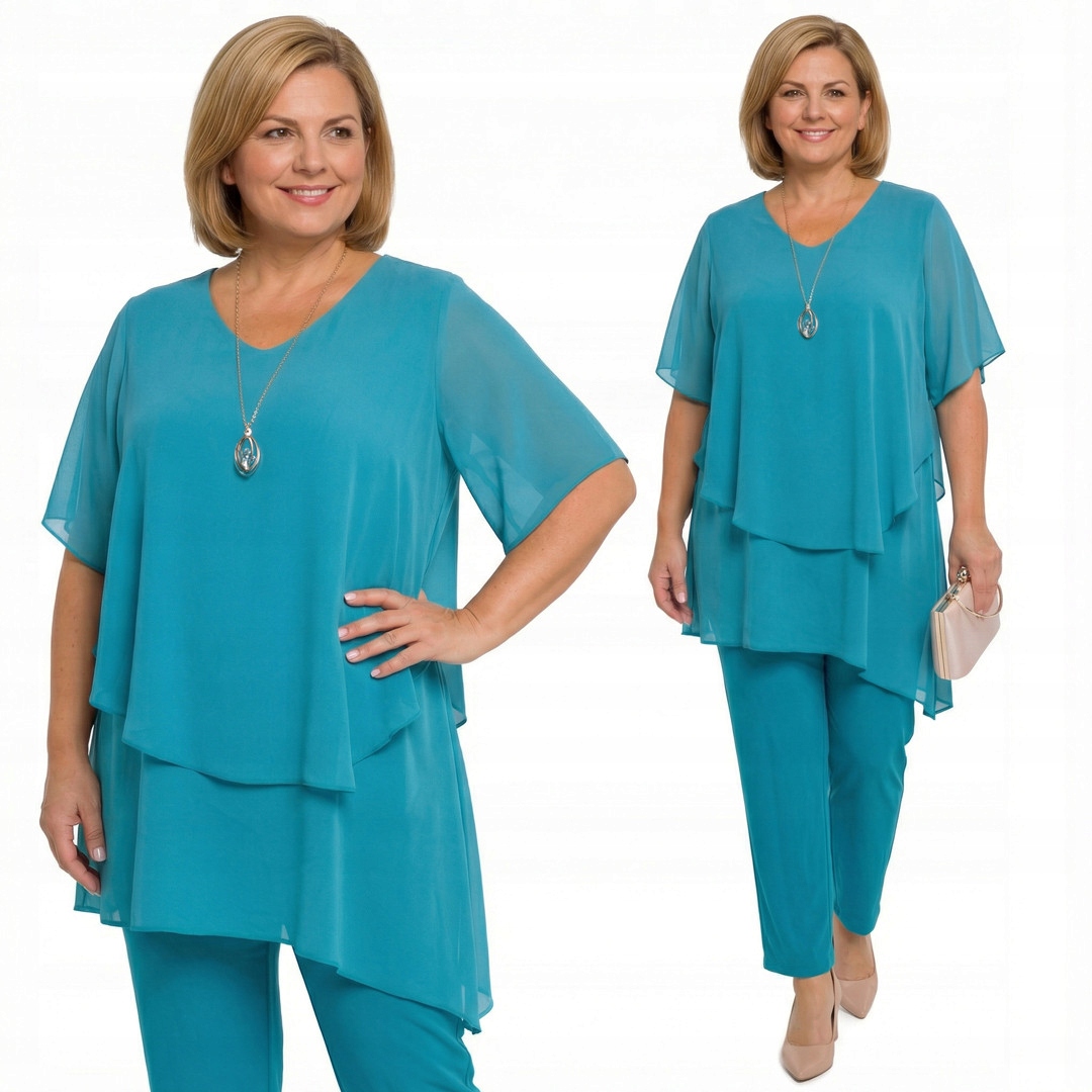 Turkusowy komplet z naszyjnikiem plus size rozmiar 54