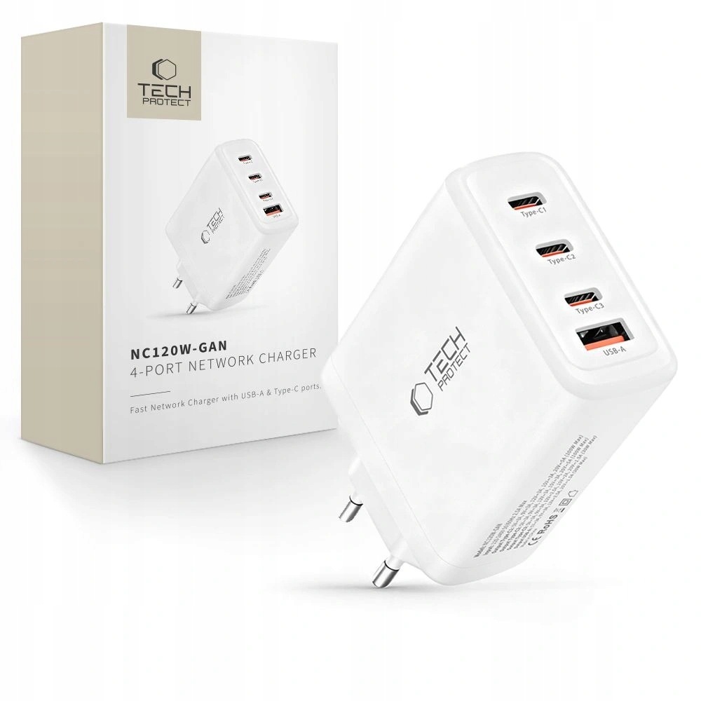 Síťová nabíječka Tech-Protect NC120W-GAN 4-Porty 120W bílá