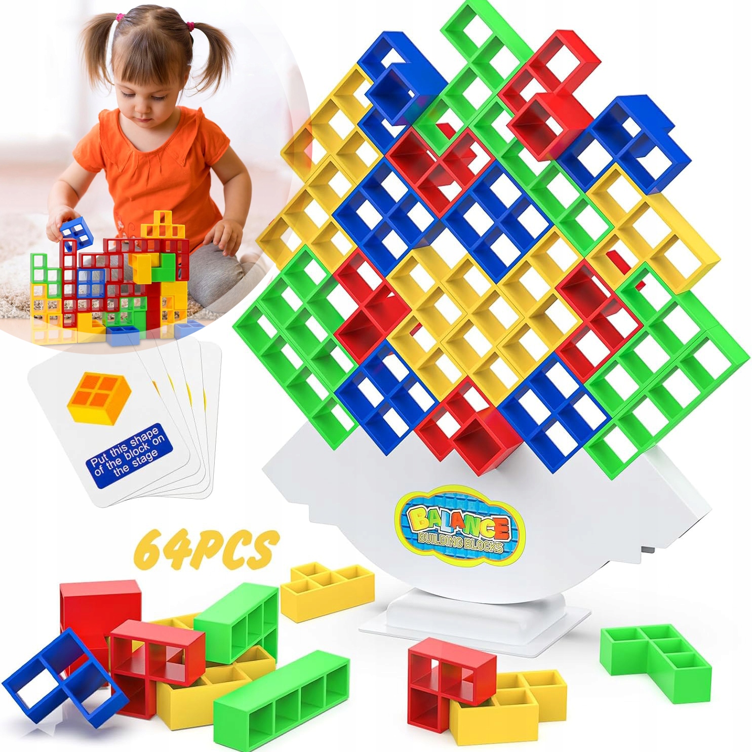 64 SZT. TETRA TOWER, MAGICZNA HUŚTAWKA STOS WYSOKA ZABAWKA DLA DZIECI