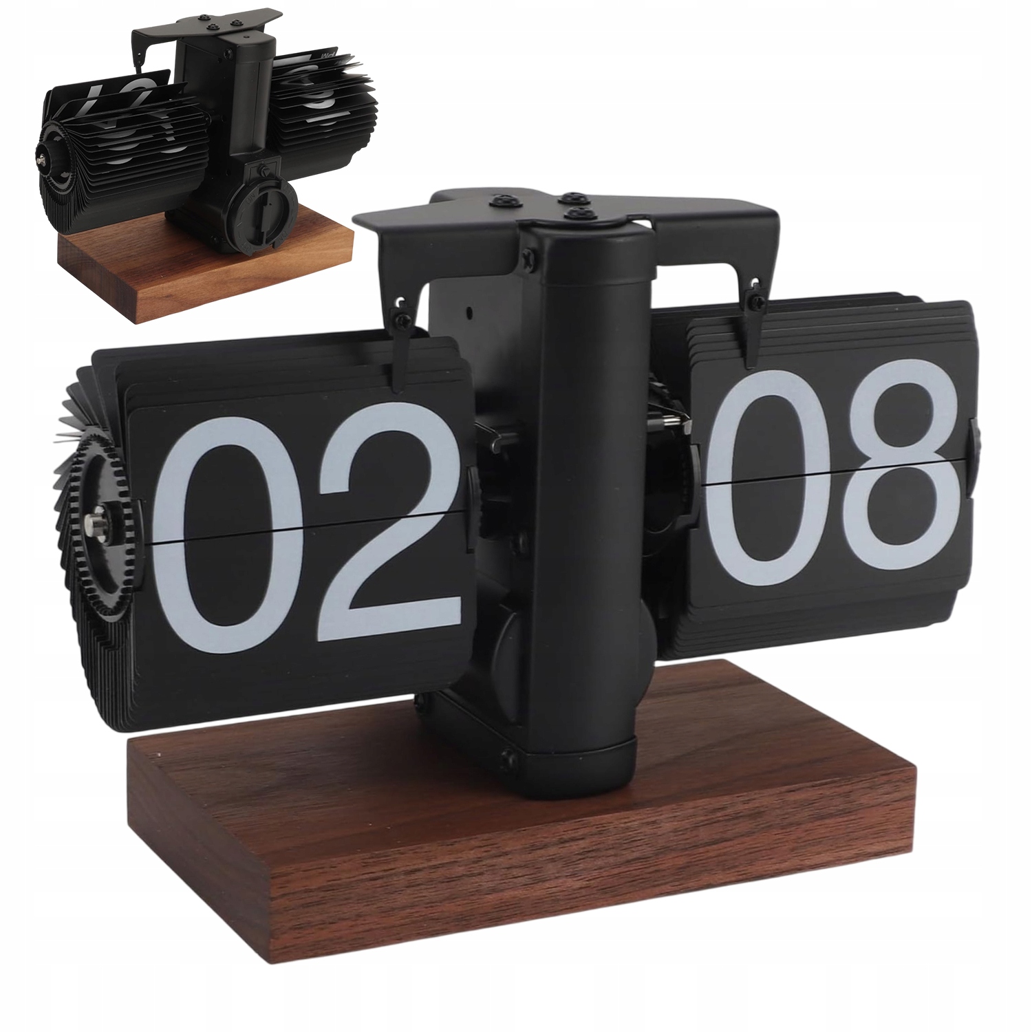 Klapkové Hodiny Stolní Retro Mechanické Dřevěný Podstavec 20cm