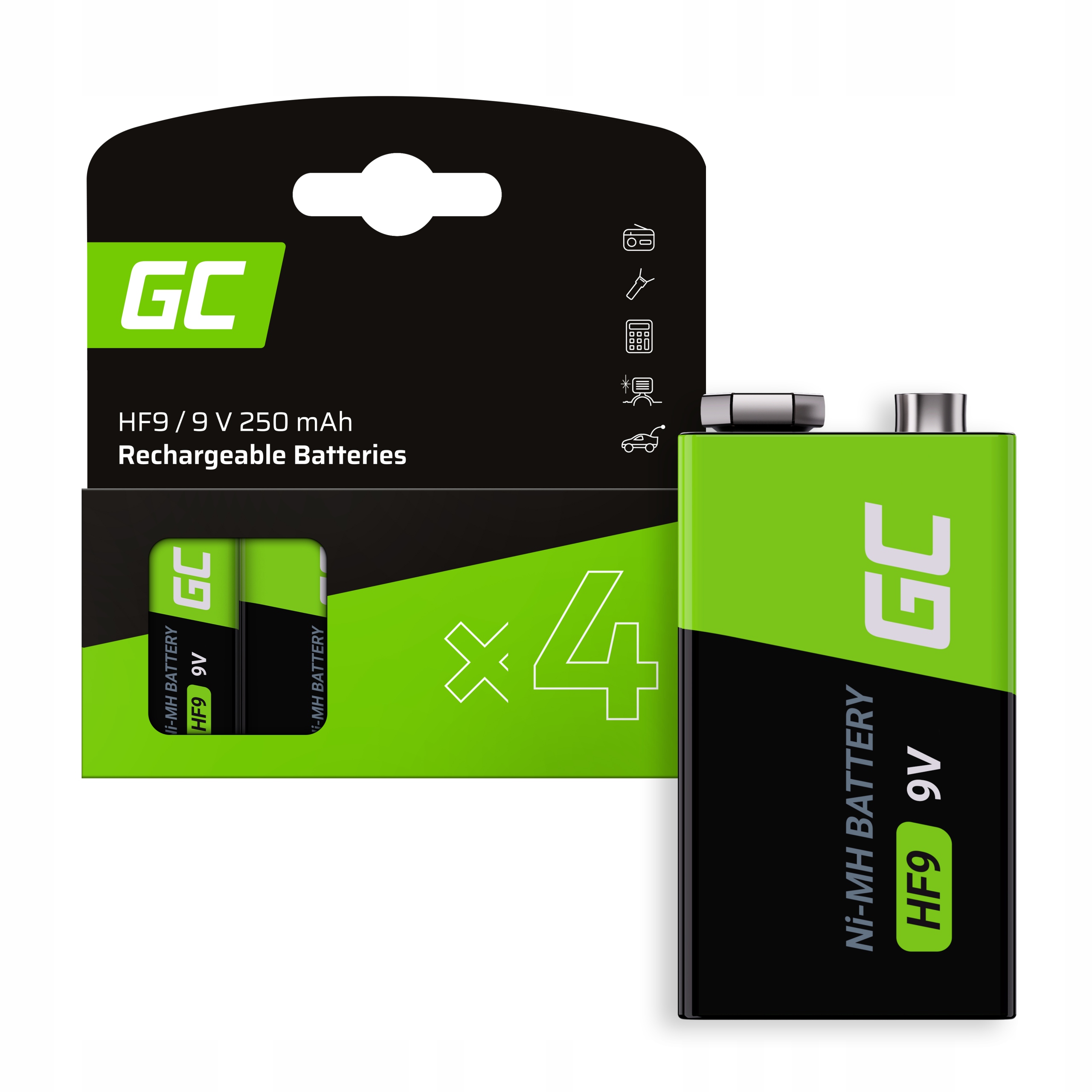 

4x Baterie Akumulatorki 9V HF9 250mAh Green Cell