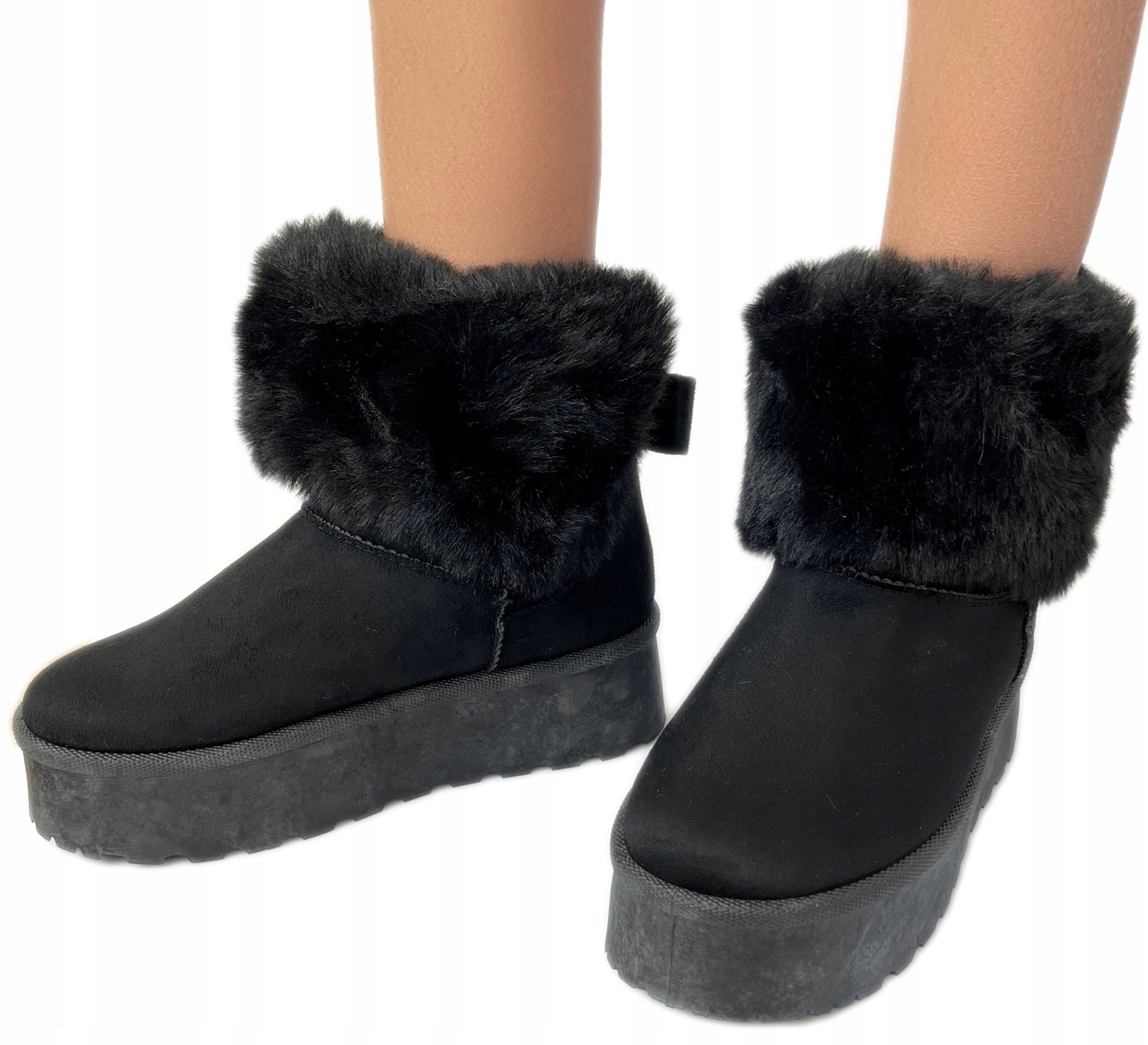 Sněhule zateplené kožešinou Silná podrážka Dámské semišové kozačky *39*