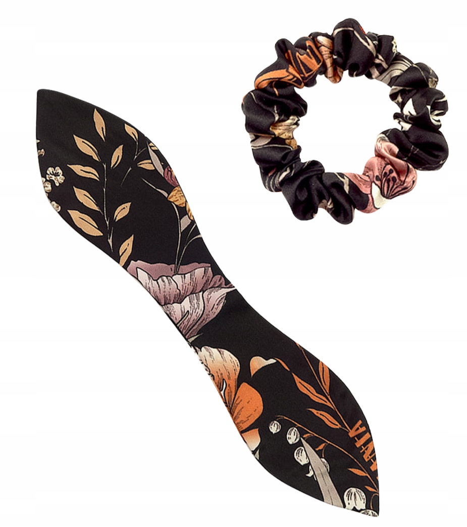 Gumka do włosów z jedwabiu z uszkami- bukiet nocy Cechy z kokardą