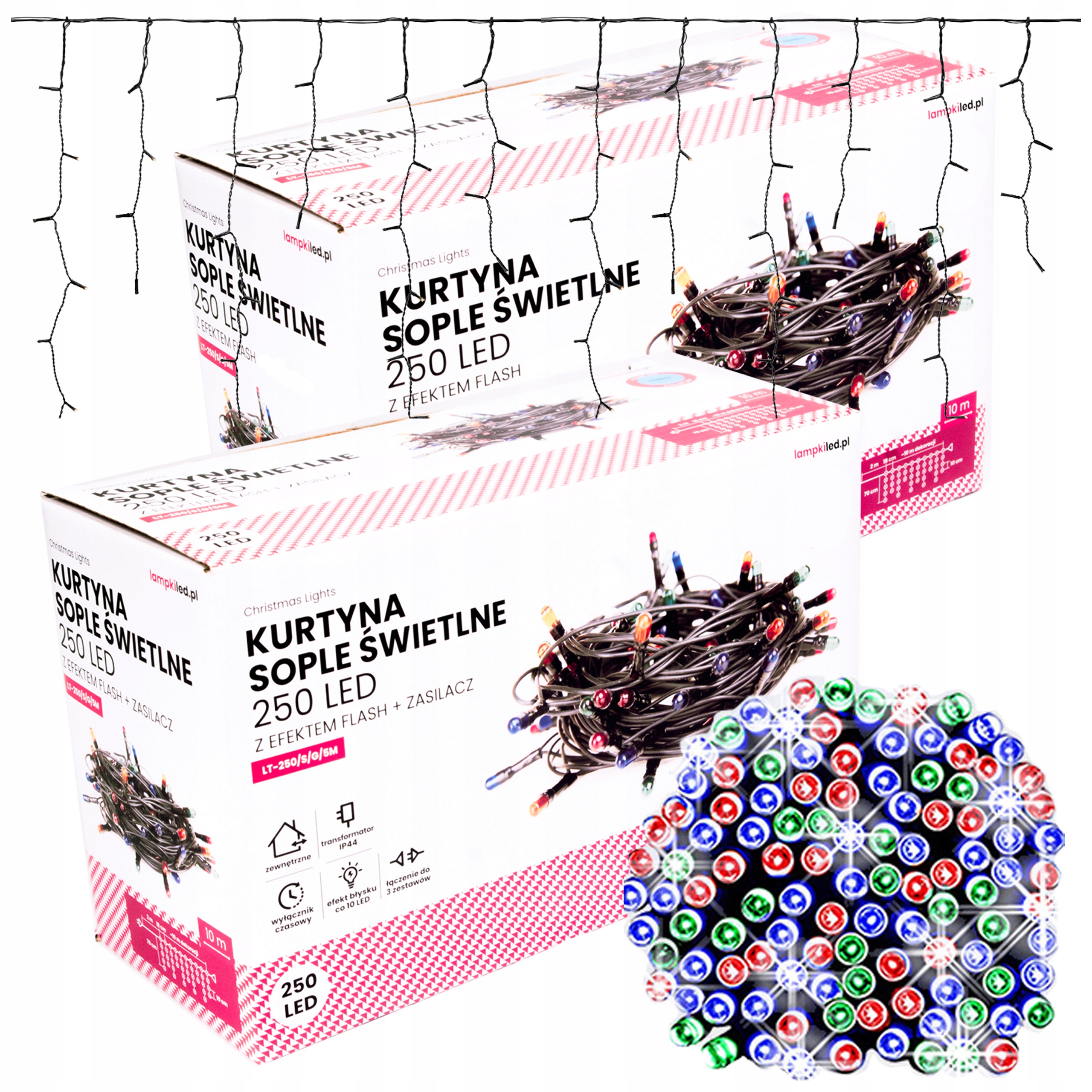 SOPLE ZEWNĘTRZNE 20m 500 LED GĘSTE LAMPKI ŚWIĄTECZNE | KOLOROWE + FLASH