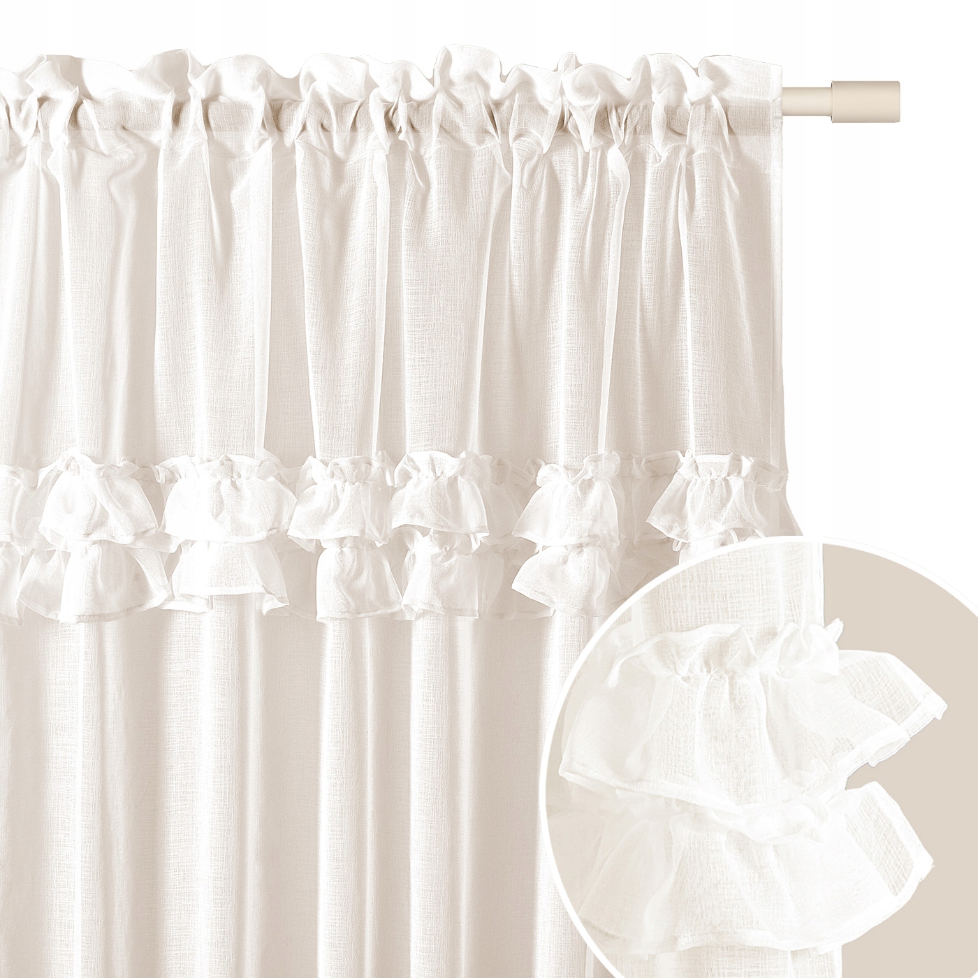 

Firana z falbankami kremowa 200x250 na żabki Frill