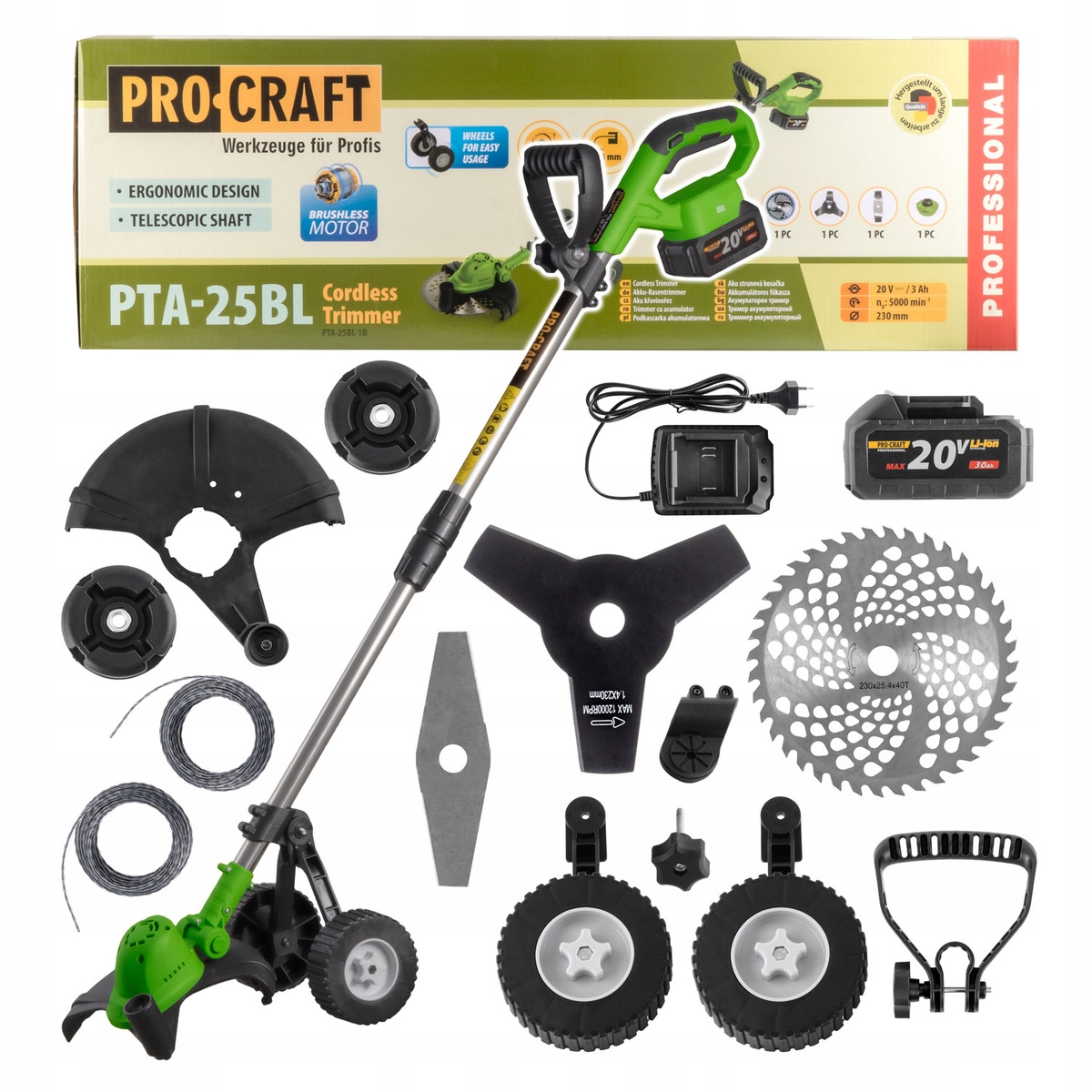 Procraft Akumulátorová kosačka 20V 3,0Ah bezkartáčová PTA-25BL-1B