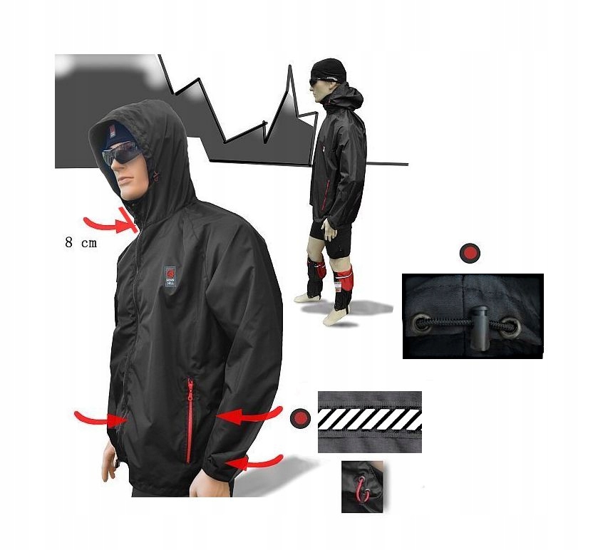 Kurtka DOUBLE Lekka Wiatrówka kaptur kieszenie zamek odblask XL Model Double
