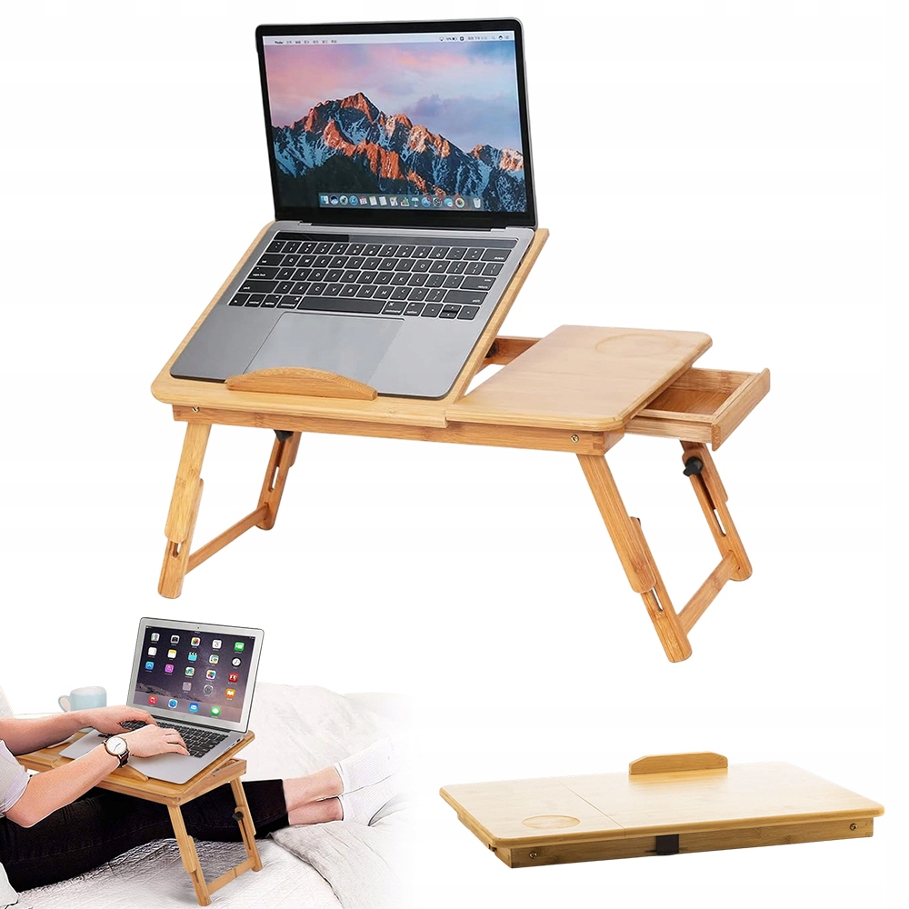 Skládací stolek pod notebook do postele s přírodním povrchem a antipolizgem