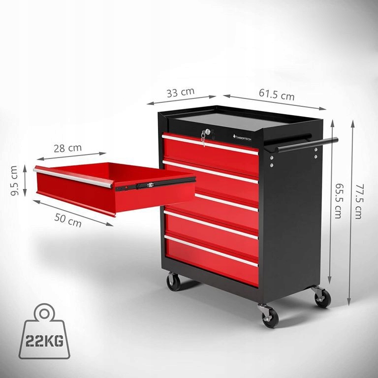 Timbertech Dílenský vozík na kolečkách, 5 zásuvek s vložkami