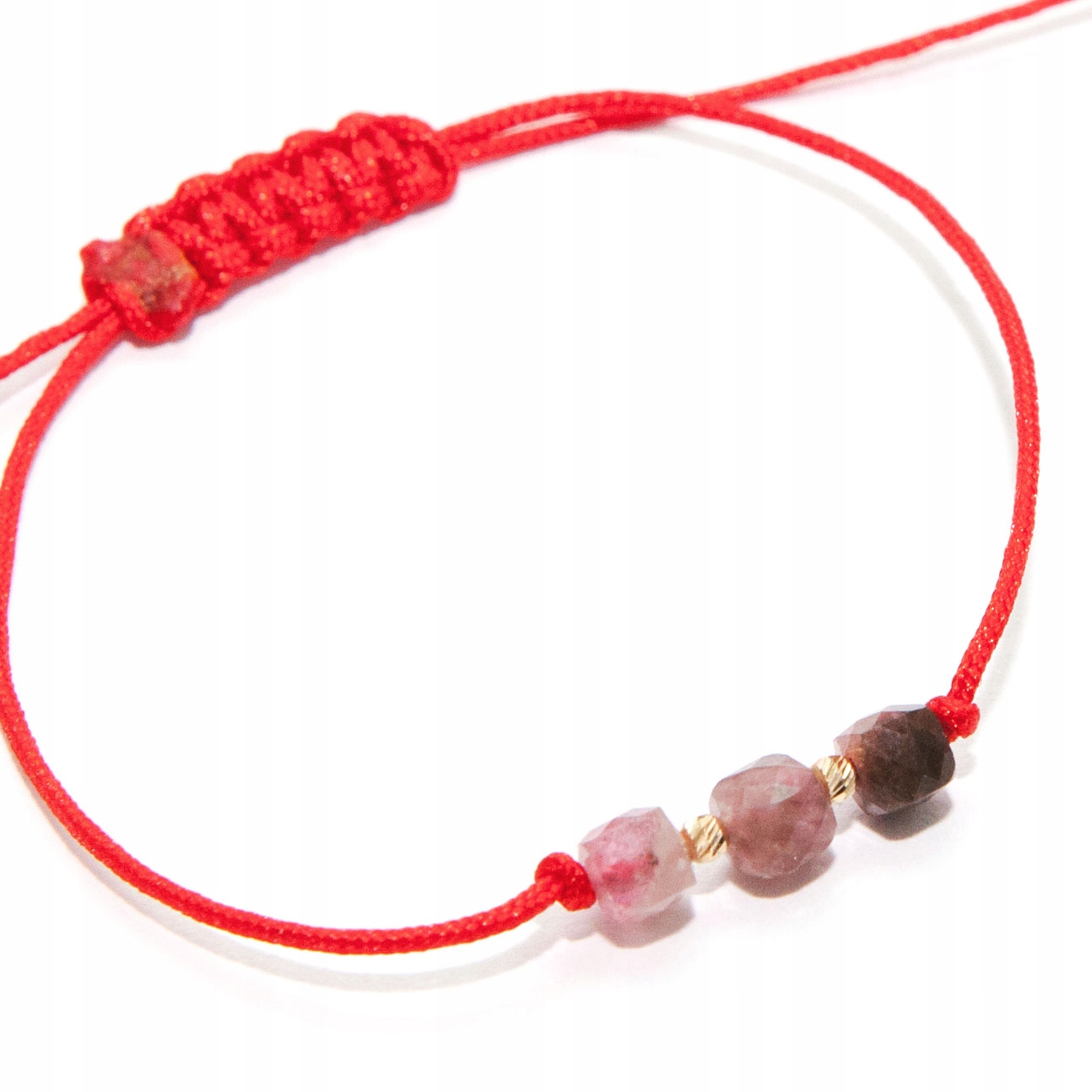 Náramek melounový turmalín zlato 585 přírodní kameny provázek červený