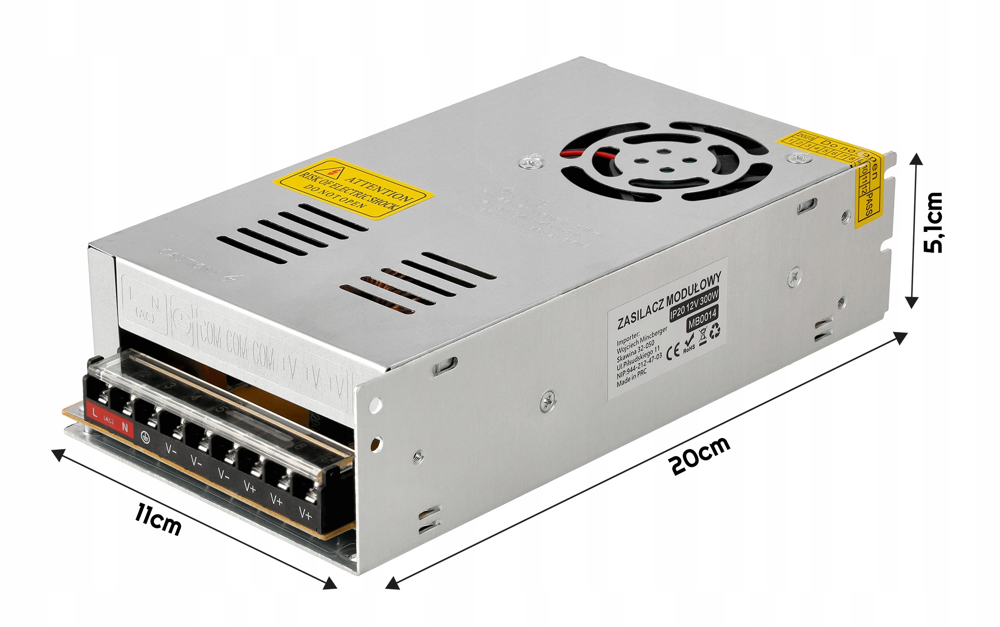 ZASILACZ LED 12V 300W 25A Modułowy IP20 DO TAŚM LED CCTV Z Wentylatorem EAN (GTIN) 5907612236382