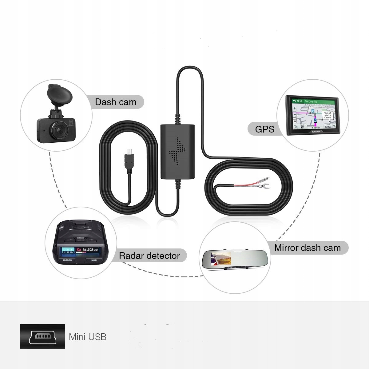 Adapter Kopier Adapter AC do kamer samochodowych Kod producenta Adapter zasilania rejestratorów mini USB