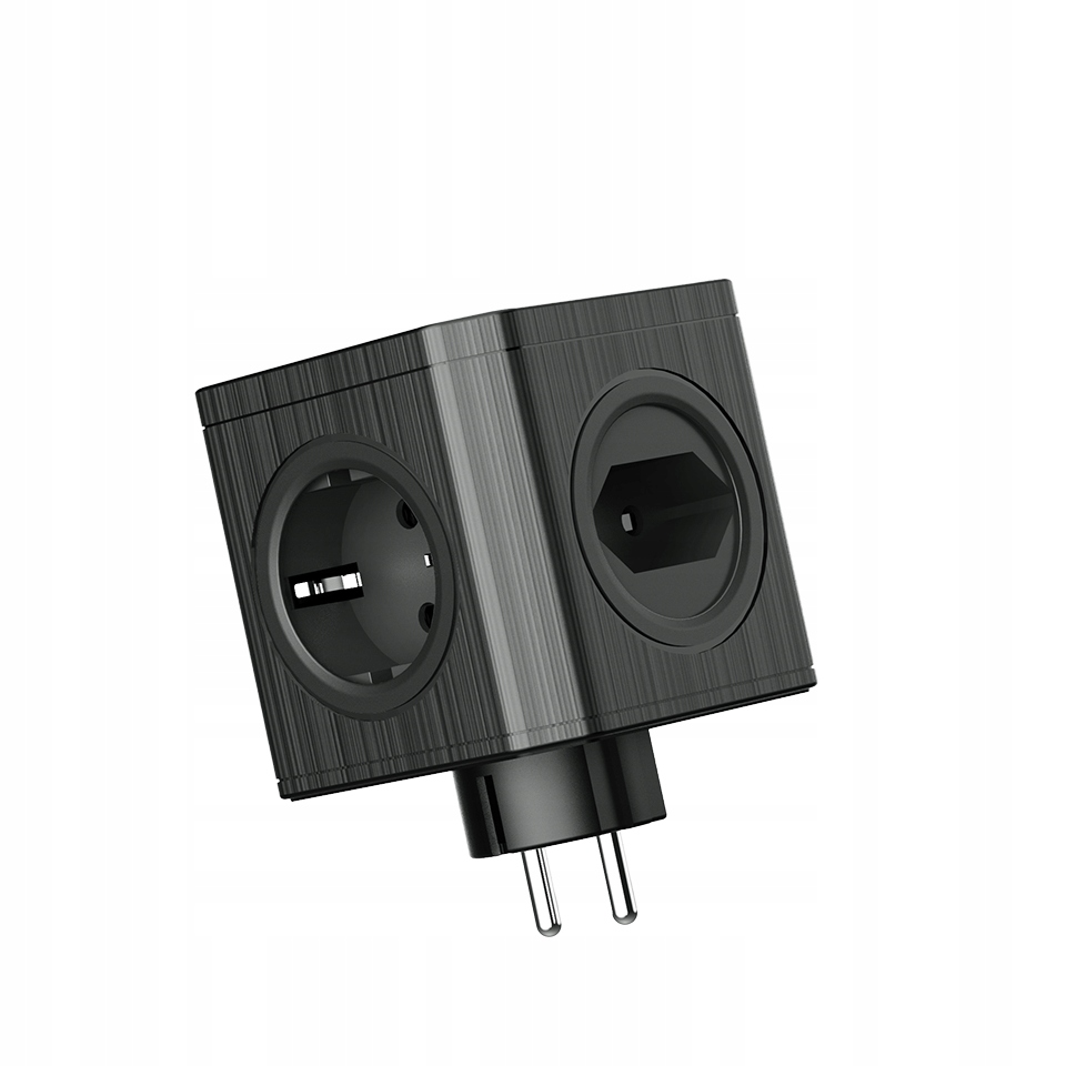 Rozbočka Elektrický Rozbočovač 4 Zásuvky 3X Usb-a Nabíječka Černá