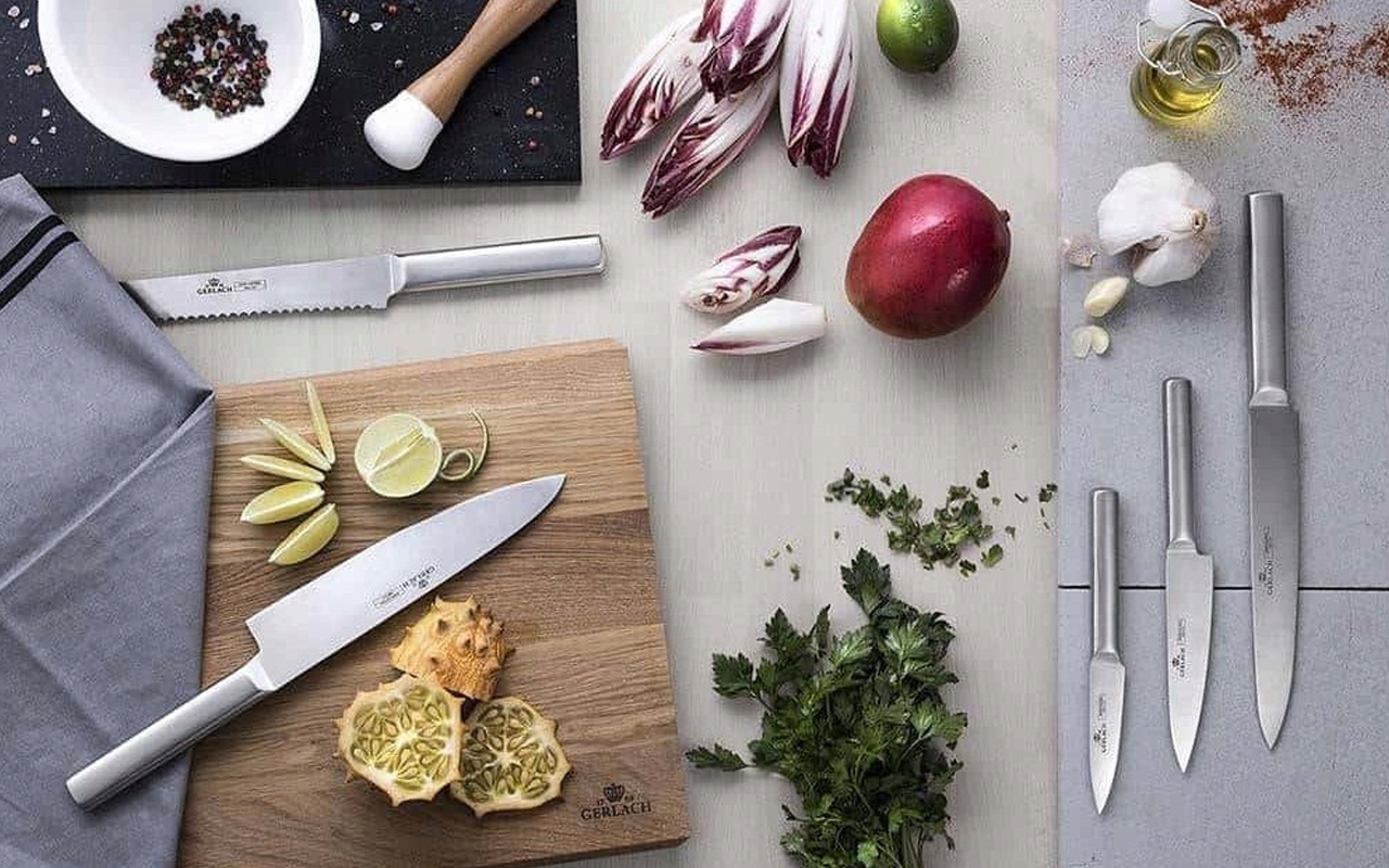 GERLACH Ambiente Zestaw Komplet 5 NOŻY kuchennych w BLOKU CAŁOSTALOWE OSTRE Marka Gerlach