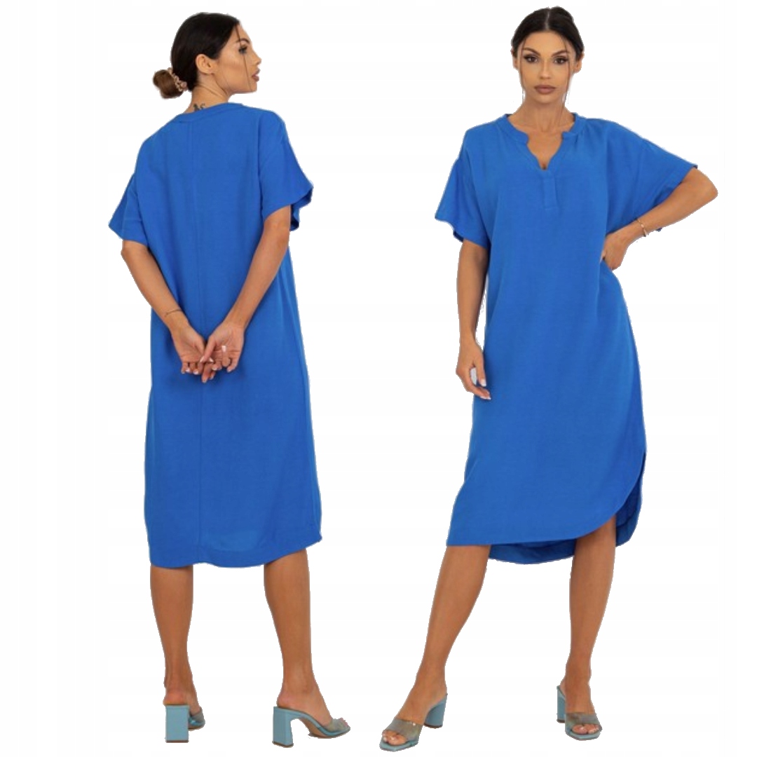 Široké lněné midi Šaty , modré, vel. M