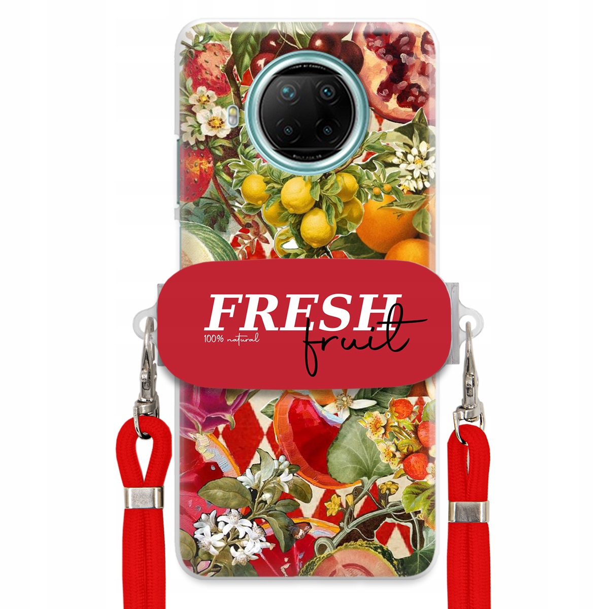 Pouzdro pro Xiaomi Redmi Note 9 5G Červené vodítko Držák Fresh Fruit Pancéřové
