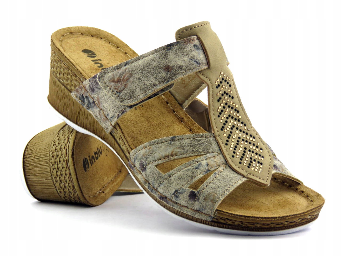 

Klapki Damskie Inblu EP-20 Na Koturnie Rzep Lekkie