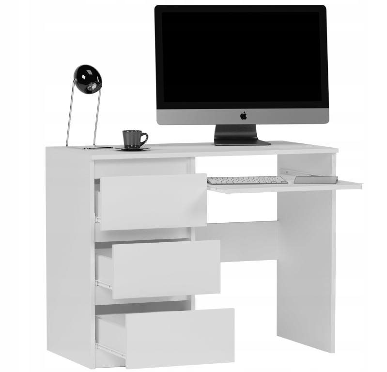 BIURKO KOMPUTEROWE 96CM STOLIK STÓŁ BIAŁE LEWE N-3L