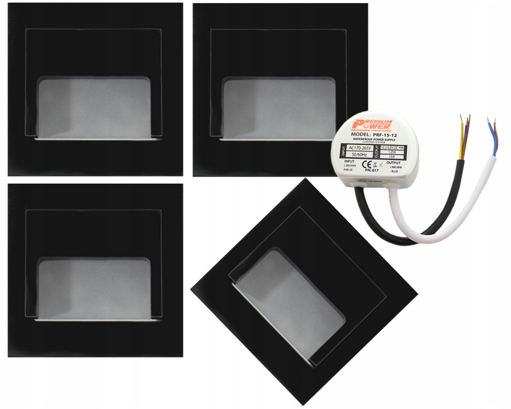 Led svítidla Příchodové Černá Mat 4ks napájecí adaptér