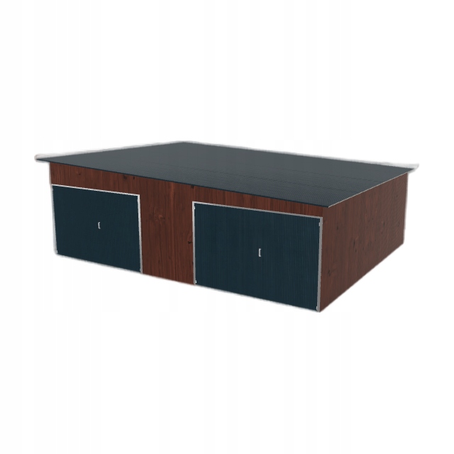 Plechová garáž 7.5x6 m, dvoupolohová, spád vpravo, tmavý ořech