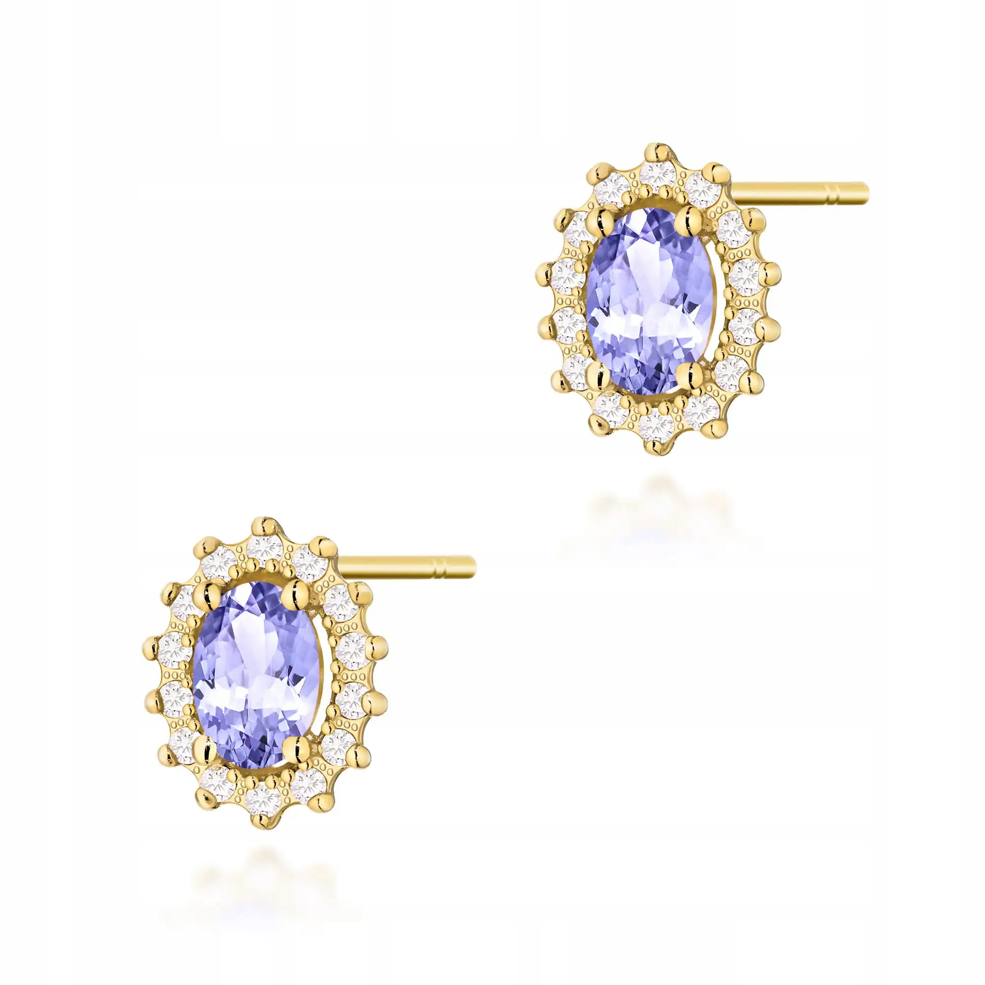 Náušnice ze zlata 585 s tanzanitem a diamanty, elegantní a módní vzor 14kt